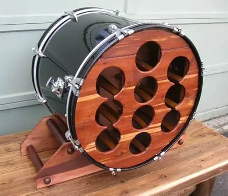 An example of how to turn a bass drum into a wine rack!